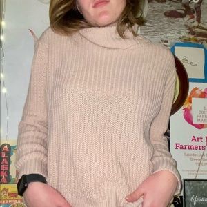 Pink Turtleneck Knit Sweater